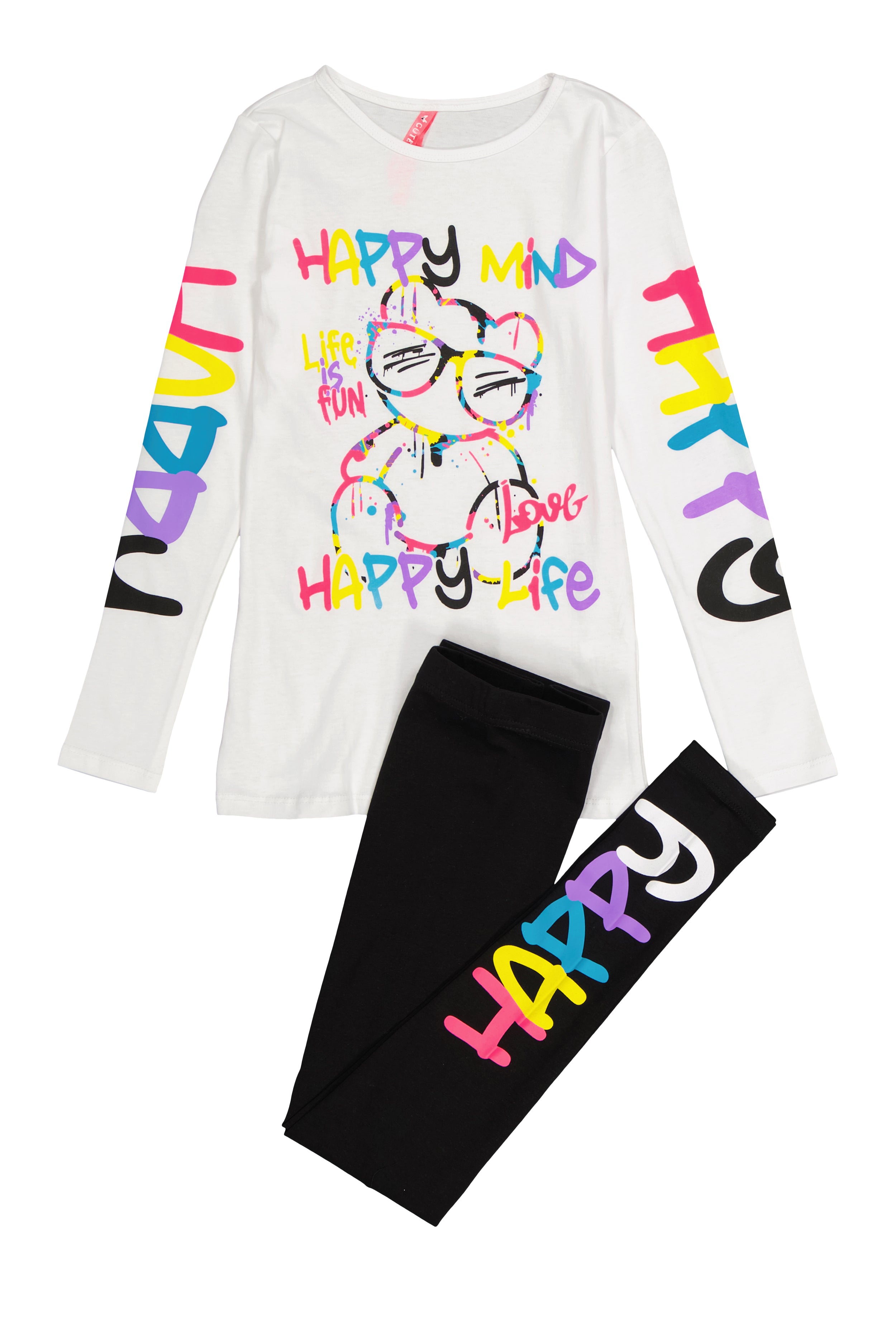 Girls Happy Mind Happy Life Tee and Leggings、mySite、camillekostekn