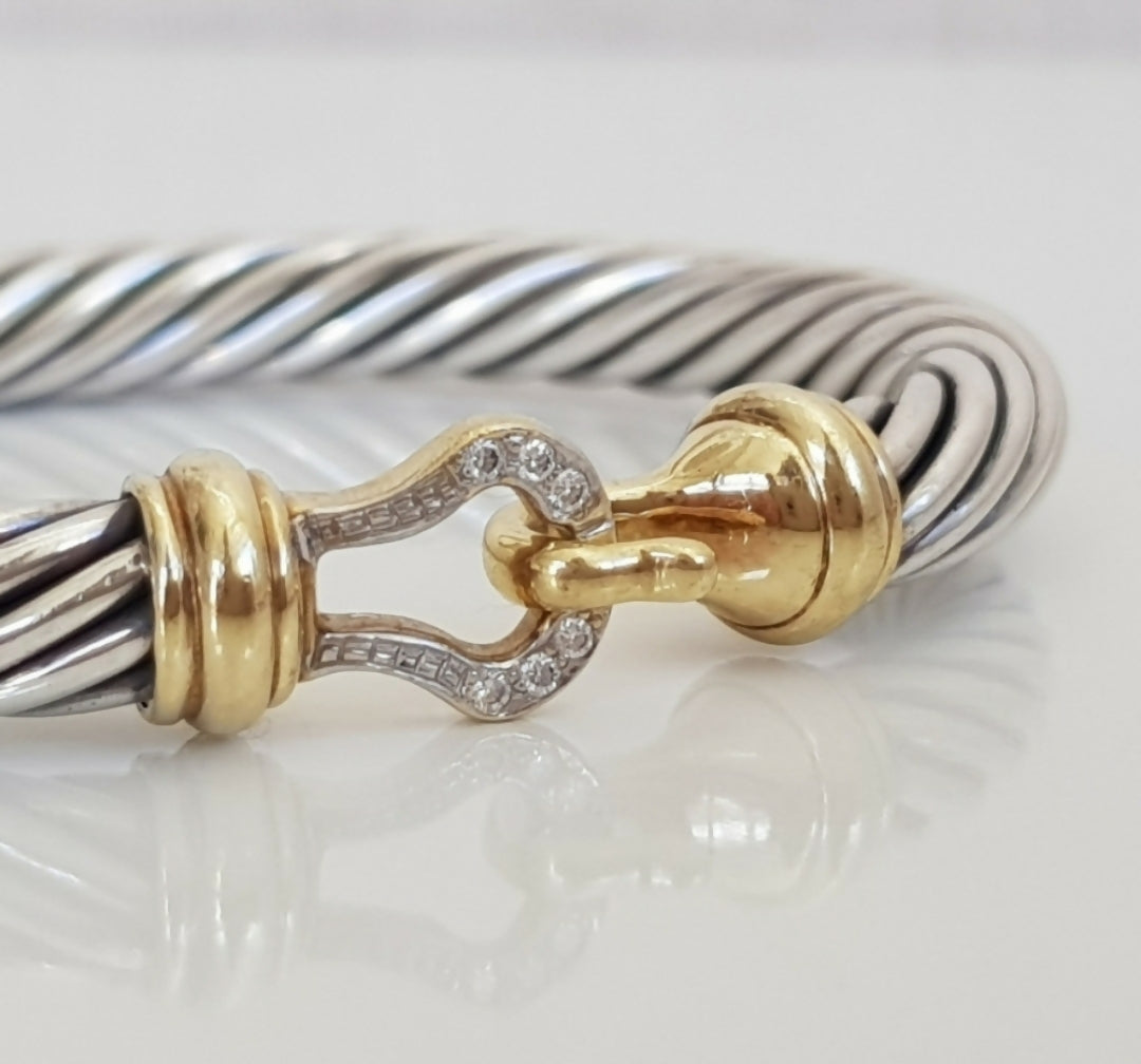 David Yurman 7 mm Cable Diamond Buckle Bracelet Gold、mySite、hinf8tx79