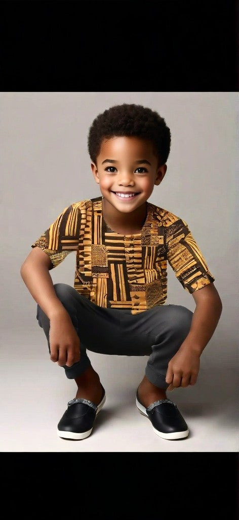 Dupsie's African Fashion Unisex Esiama Children��s Black and Gold Kente Dashiki Shirt DPC4091M、mySite、solidvoid