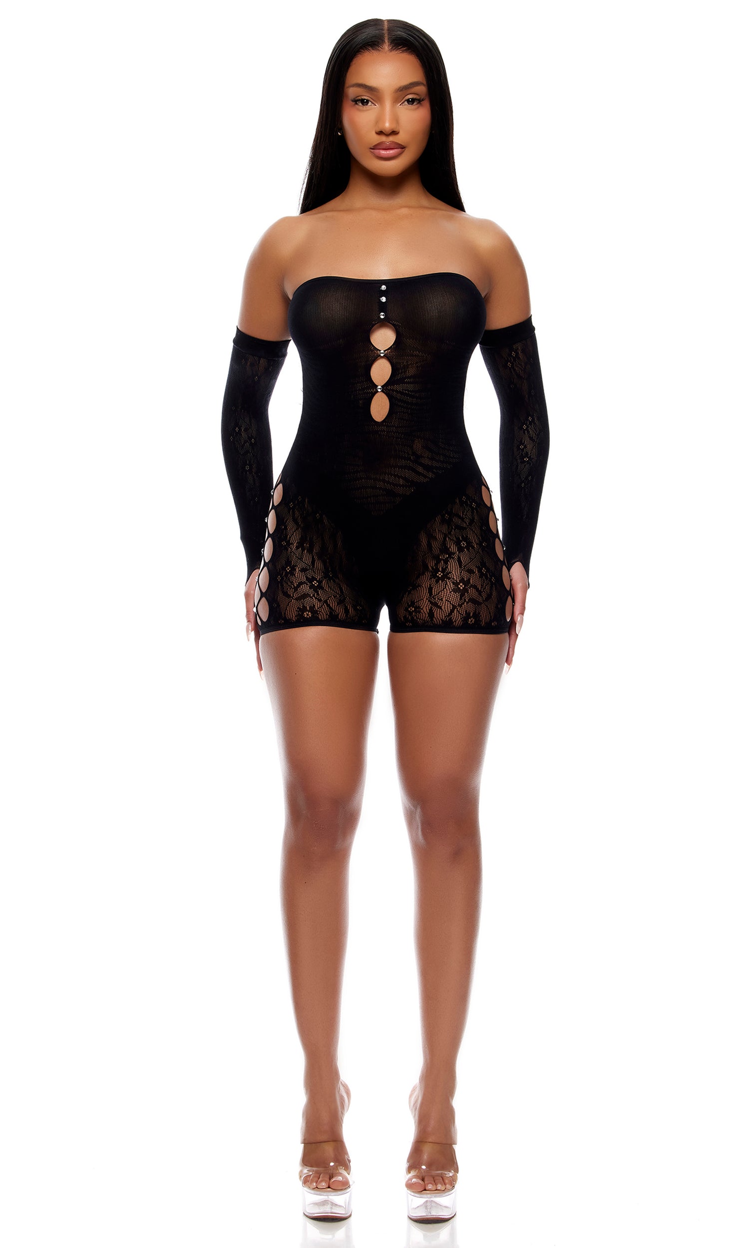 Cross your Mind Romper Bodystocking Lingerie Set - Black、mySite、bengalsvssteelers