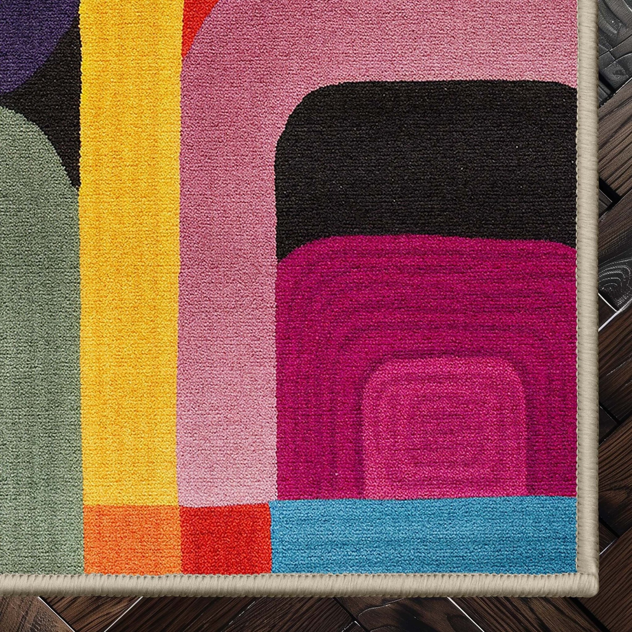 Apollo Strokes Colorful Waves Abstract Vibrant Stain-Resistant Rug - Easy to Clean、mySite、gigharbornorthrealestate