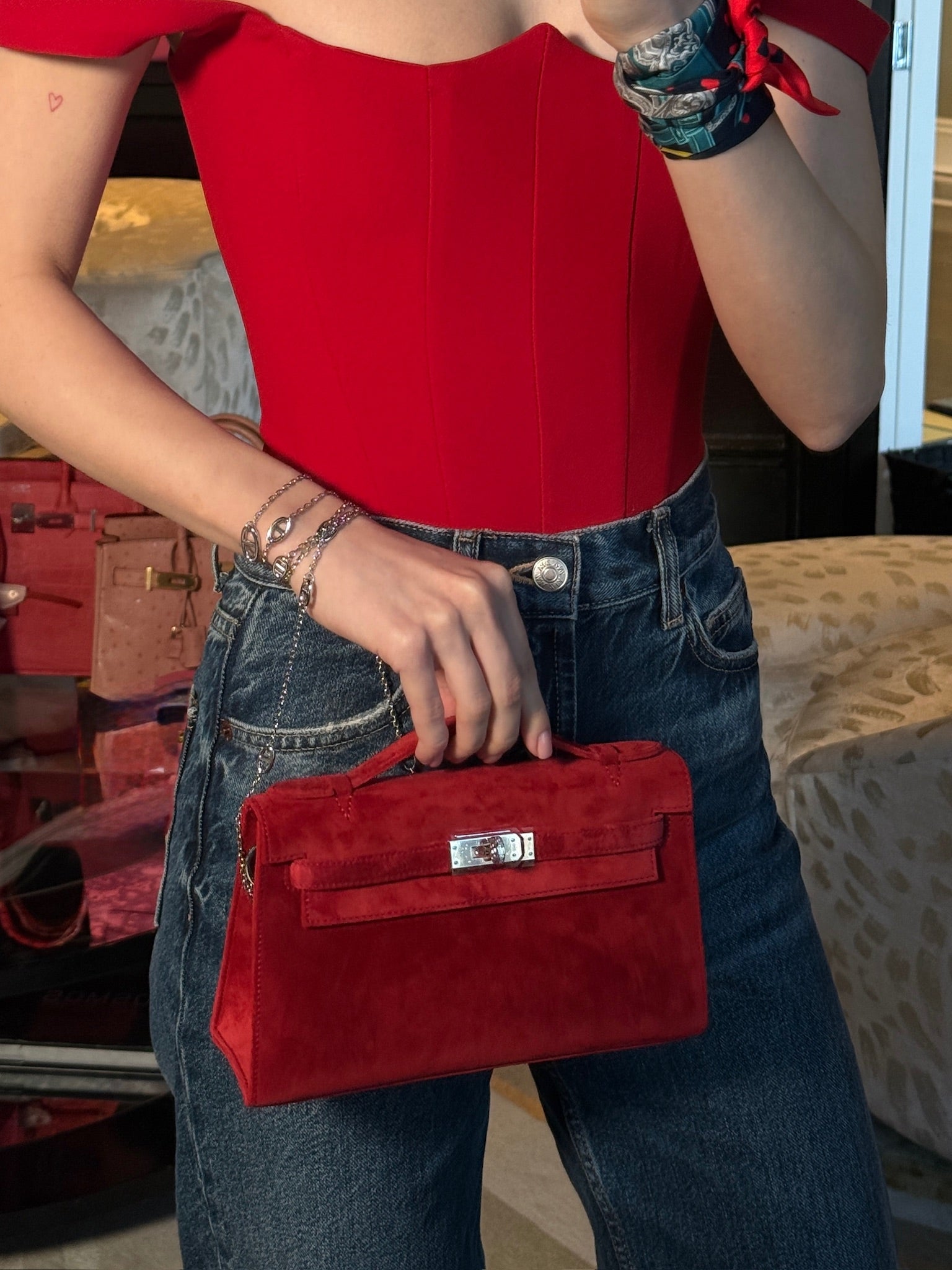 Hermès Exceptional Collection Rubis Veau Doblis Suede Diamond Kelly Pochette with 18k White Gold & Diamond Hardware、mySite、garminoutage.com