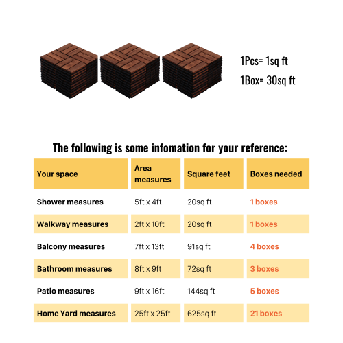 Acacia Wood Interlocking Deck Tiles Checker Pattern, 30 PCS 12" x 12" Square Acacia Hardwood Outdoor Flooring for Patio, Bancony, Pool Side,...、、eastwooduniform