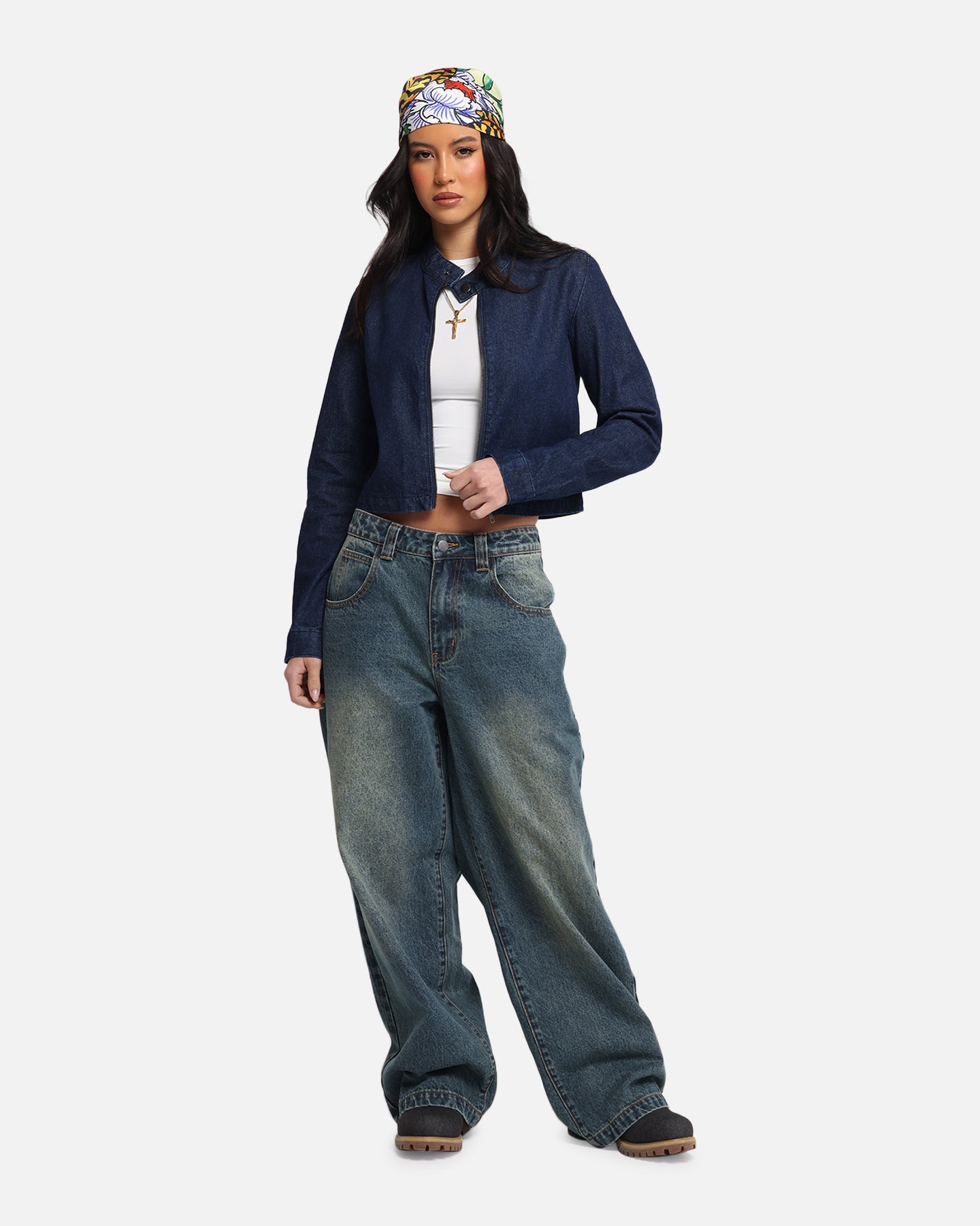 Ed Hardy Women's Cropped Denim Biker Jacket Indigo Denim、mySite、zt4zffjzw