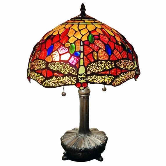 20 Stained Glass Two Light Dragonfly Accent Table Lamp、mySite、g9winljtr