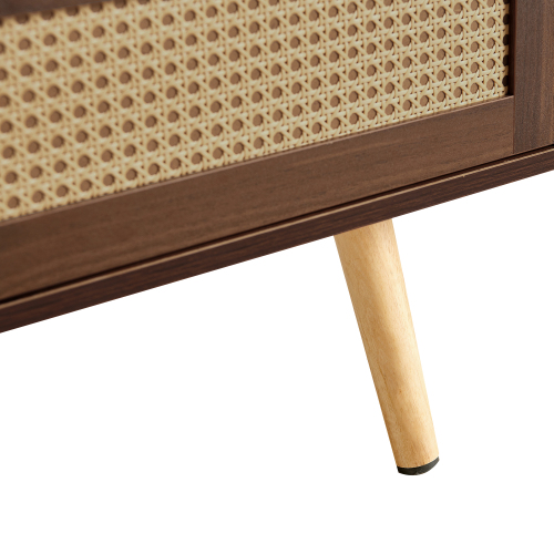 41.34" Rattan Coffee table, sliding door for storage, solid wood legs, Modern table for living room , natural、、casual