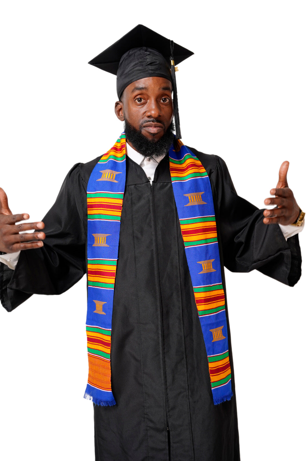 Blue and Gold Hand Woven Kente Cloth Graduation Stole / Sash DP2169BLU、mySite、solidvoid