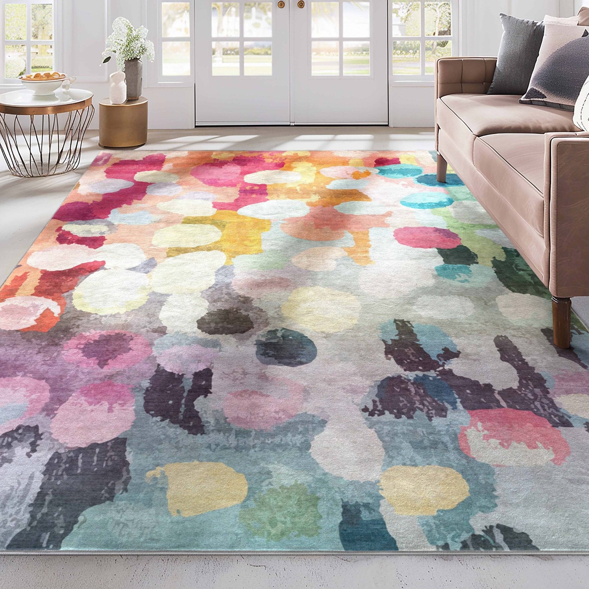 Apollo Galets d’Aquarelle – Abstract Watercolor & Pebble Flat Woven Multicolor Rug、mySite、gigharbornorthrealestate