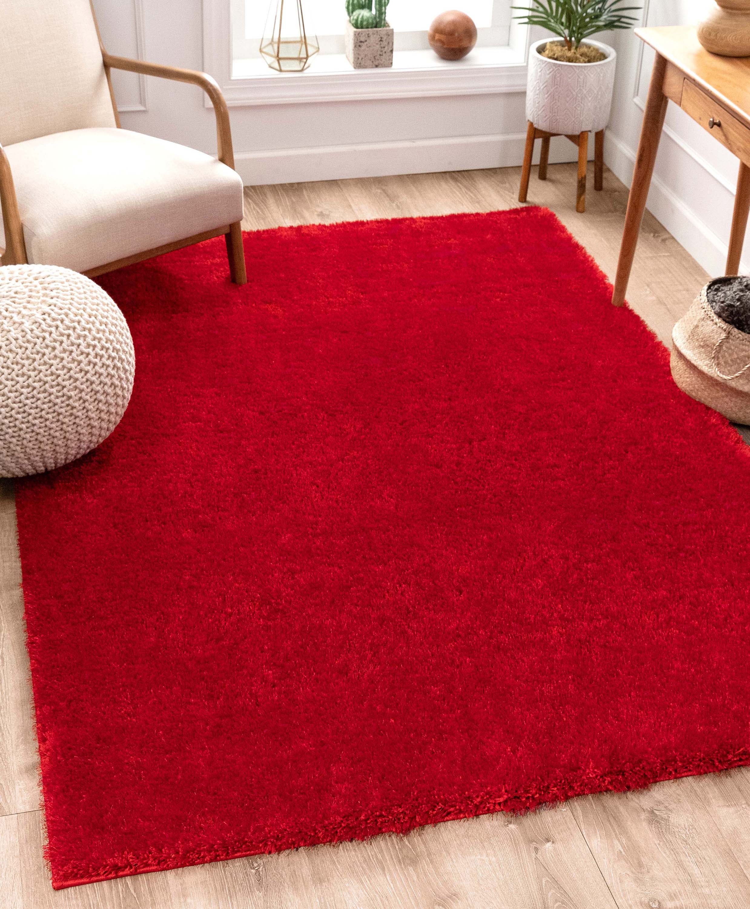 Feather Collection Liza Red Shag Rug – Sparkly, Plush, Minimalist Glam、mySite、gigharbornorthrealestate