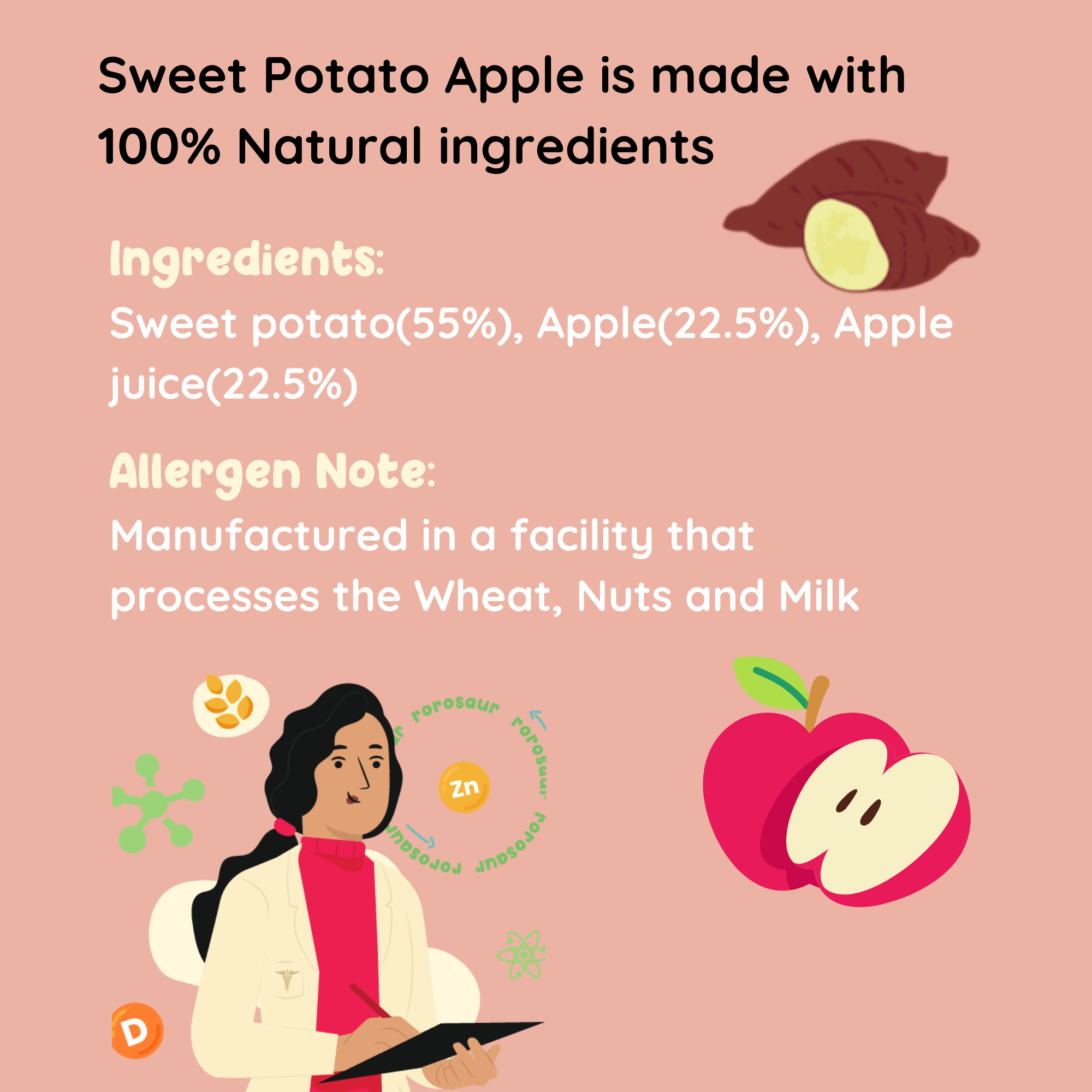 Baby Food | Kids Healthy Snacks | Fruit and Vegetable Puree | Sweet-Potato Apple | 100 g、mySite、camillekostekn