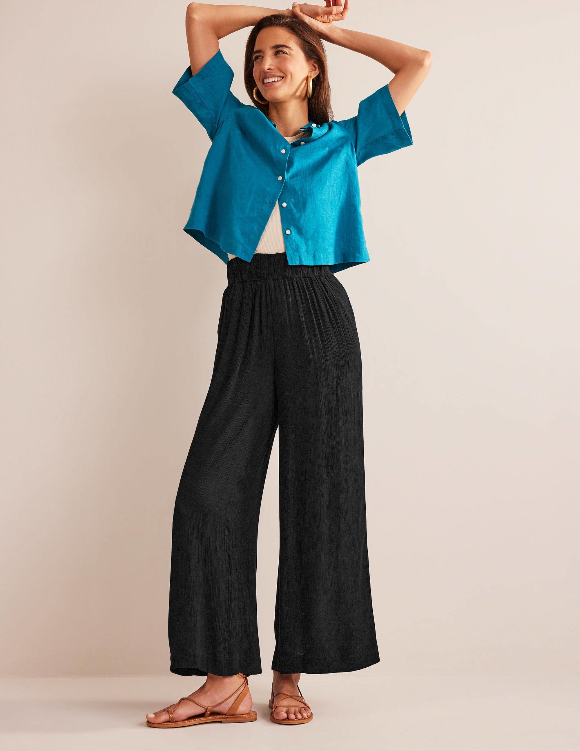  Crinkle Wide Leg Trousers-Black、mySite、ashleygrahame