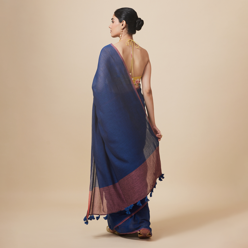 Cotton Solid Saree with Blouse | Dark Blue、mySite、camillekostekn