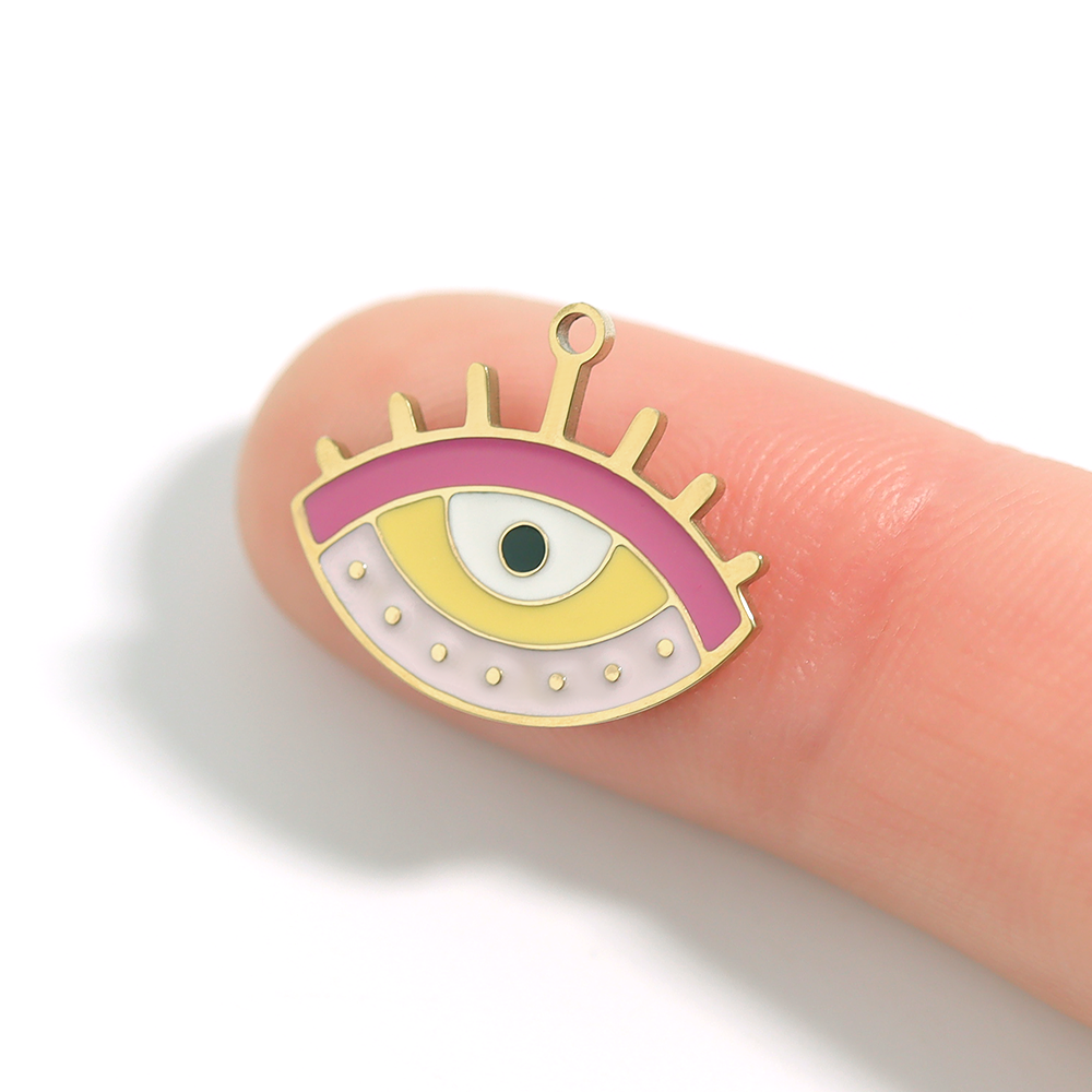 18K Gold PVD Stainless Steel Epoxy Pink and Yellow Evil Eye Charm / PDL0010、mySite、dreamappss