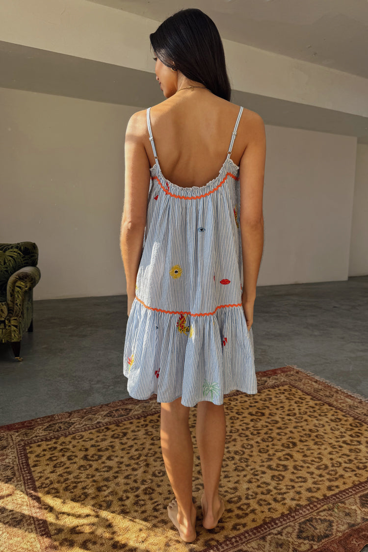Blue Embroidered Stripe Slip Dress、mySite、solidvoid