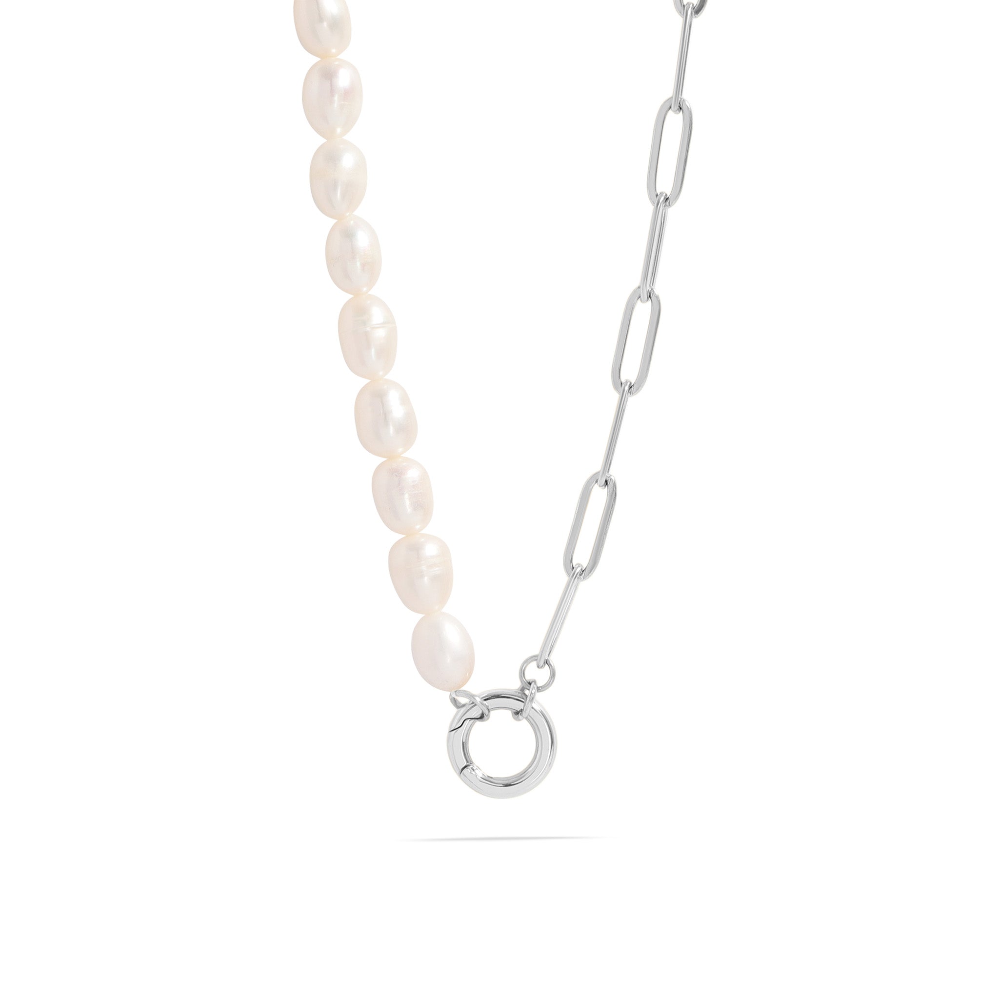 Stainless Steel Freshwater Pearl Paperclip Split Charm Holder Necklace / CHN0103、mySite、dreamappss