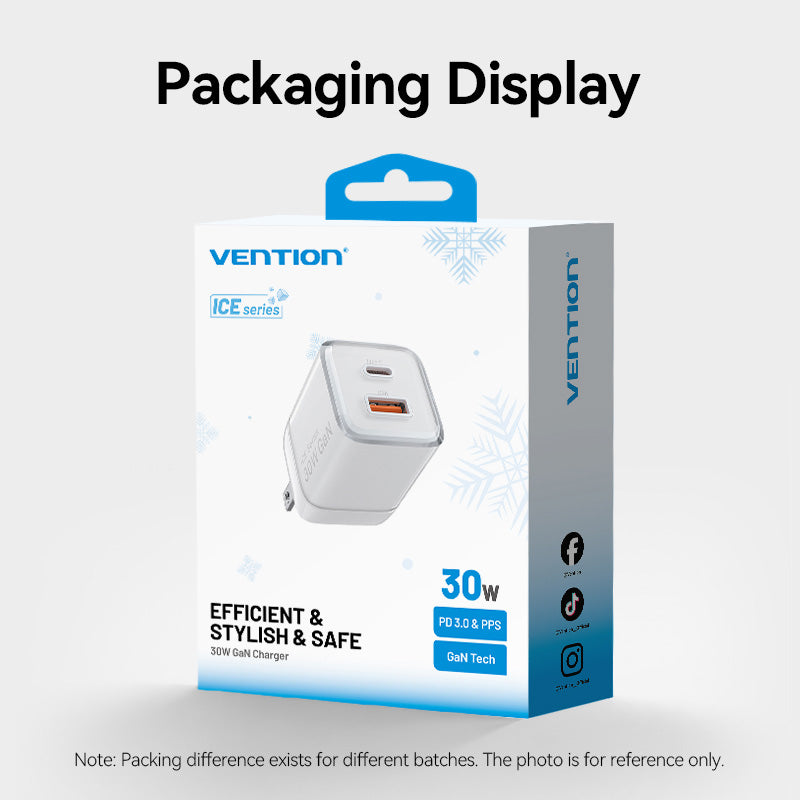 Vention 2-Port USB (C + A) GaN Charger (30W/30W) US-Plug、mySite、fannypackpong
