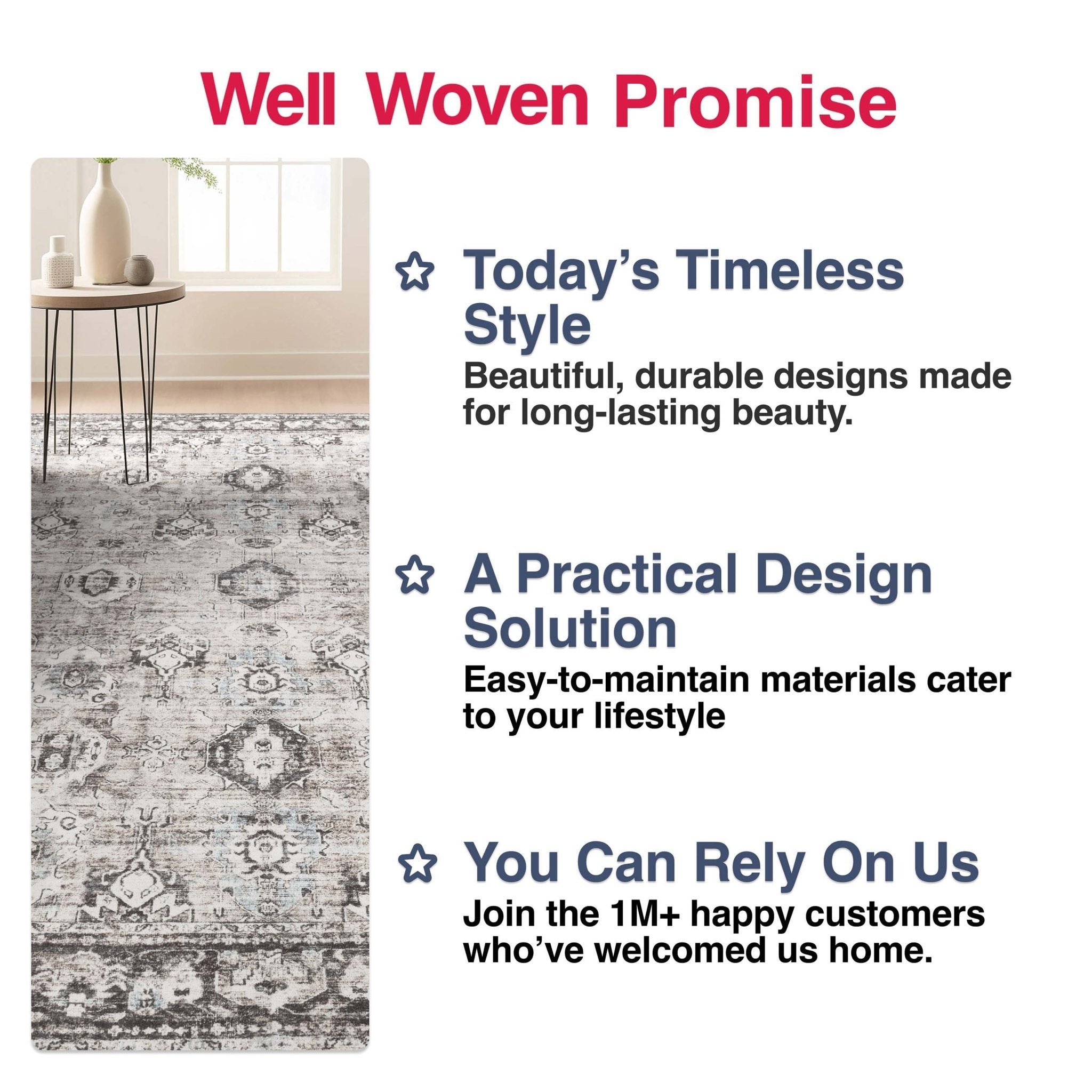 Elle Basics Intrigue Easy-Clean Washable Rug - Durable, Non-Slip, Low-Profile Design for Home Comfort、mySite、gigharbornorthrealestate
