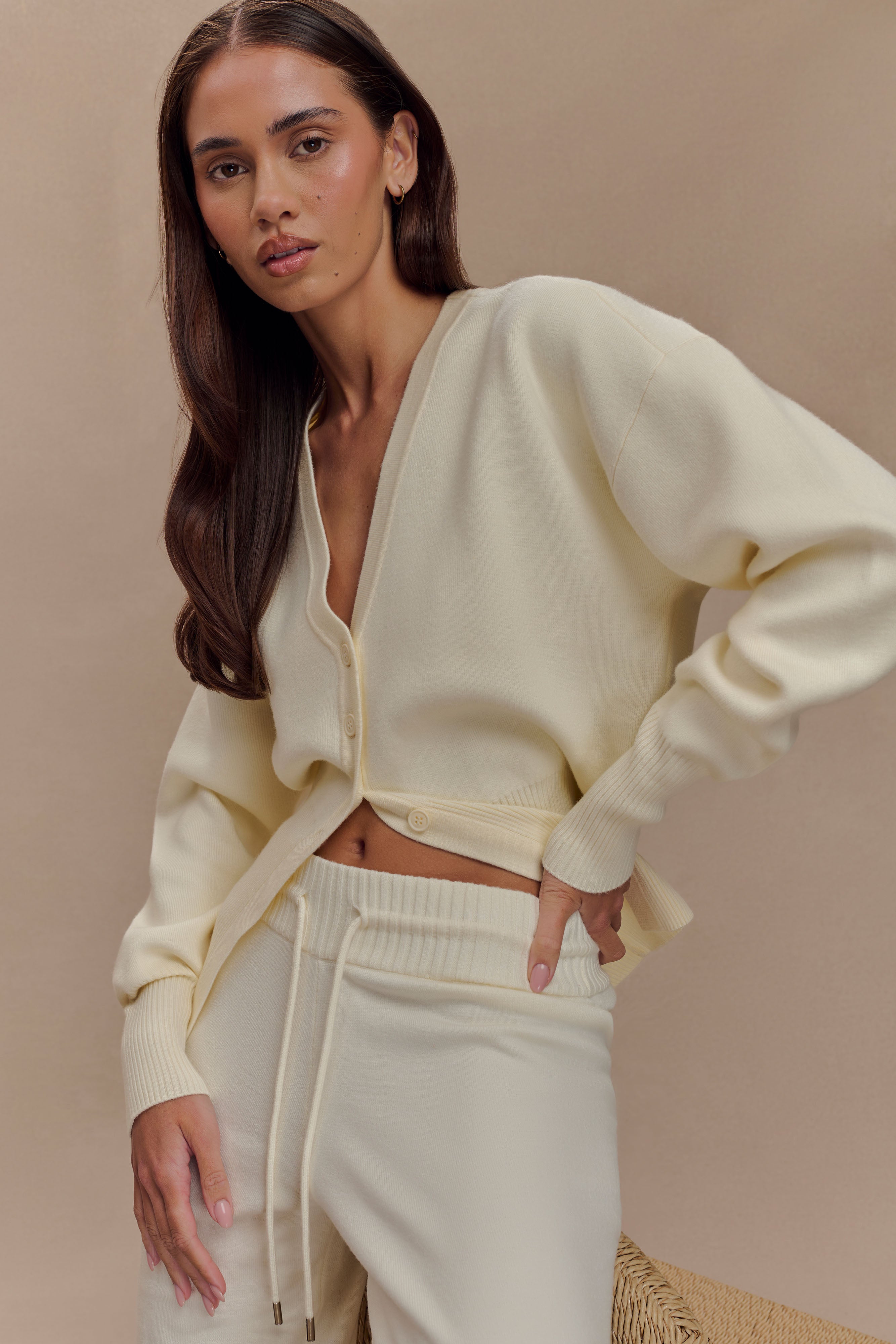 Alexia Buttoned Oversized Cardigan - Ivory、mySite、solidvoid