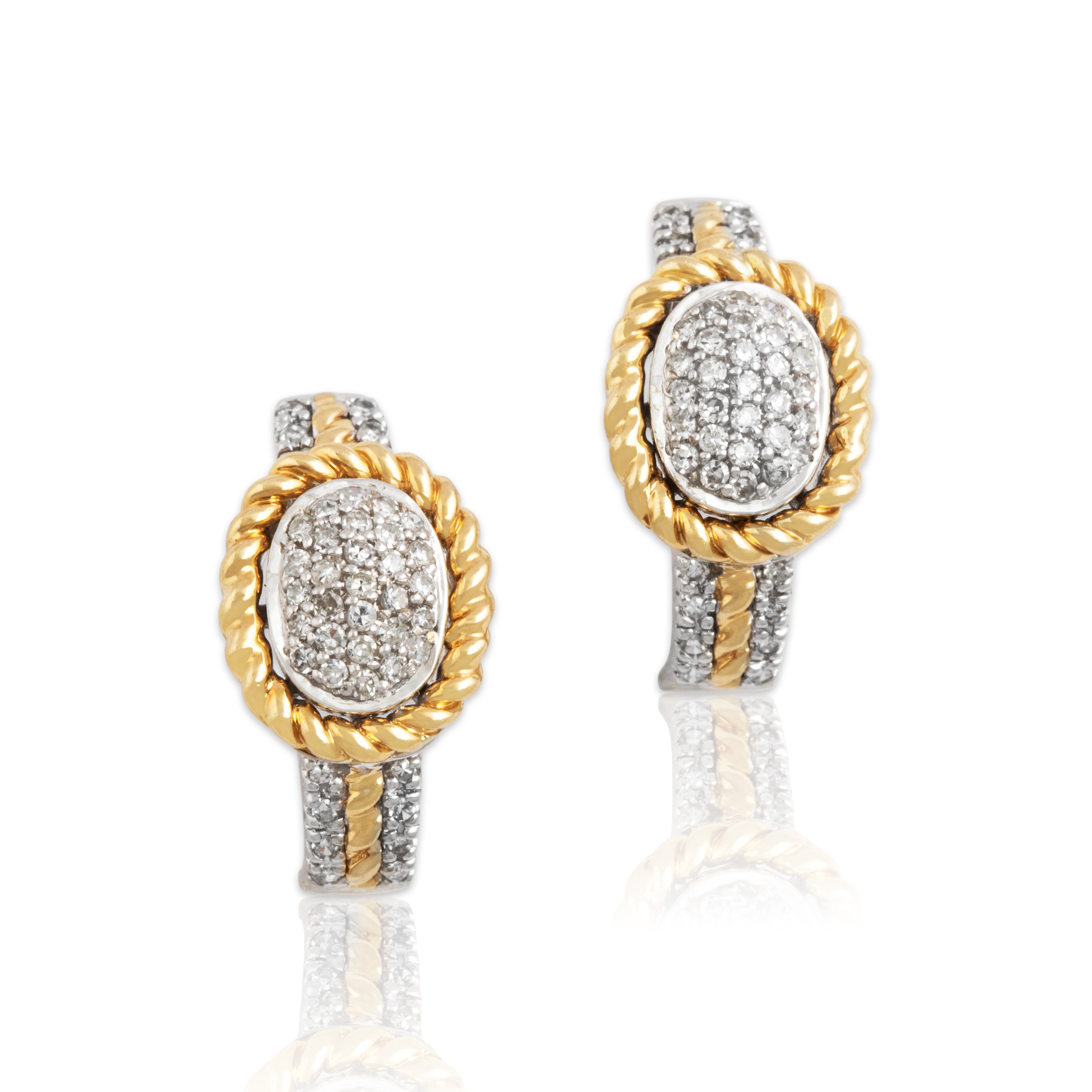 Vintage 14k White & Yellow Gold .43cttw Diamond Chic Cable Earrings、mySite、hinf8tx79