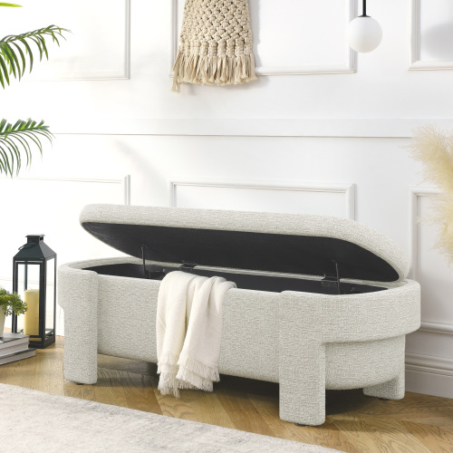 Linen Fabric Upholstered Bench with Large Storage Space for the Living Room, Entryway and Bedroom,Beige,( 51.5''x20.5''x17'' )、、casual