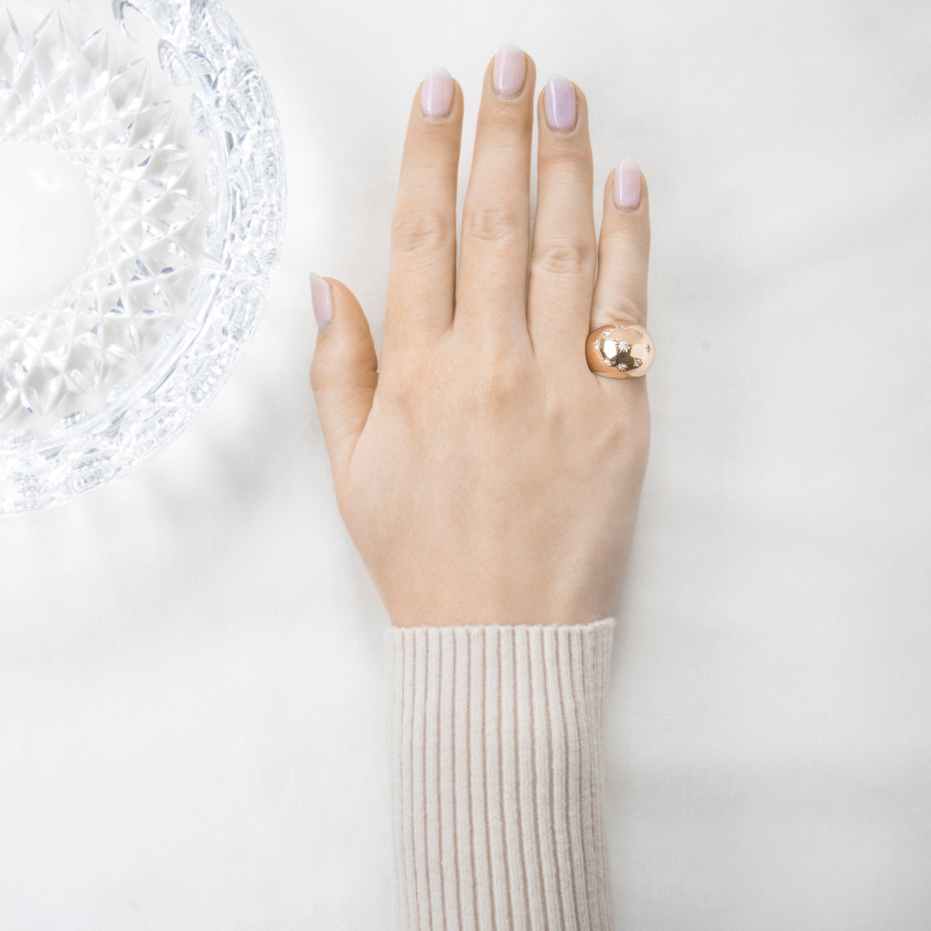 Antique Heavy French 18k Rosy Yellow Gold .35cttw Diamond Bombe Stars Ring 6.25、mySite、hinf8tx79