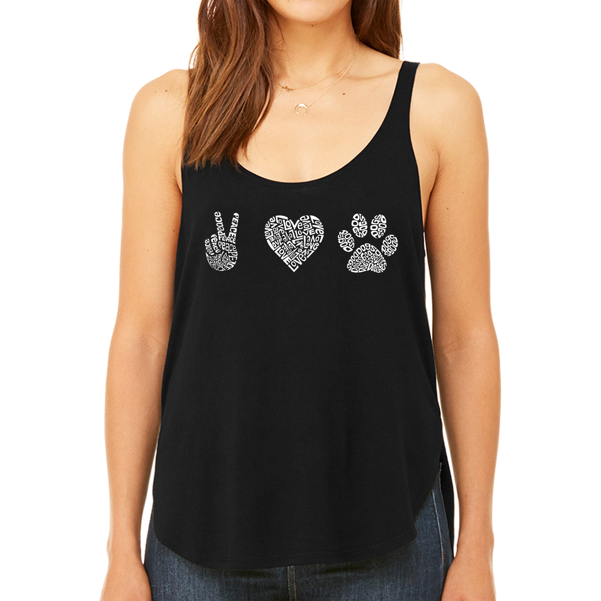 Peace Love Dogs - Women's Premium Word Art Flowy Tank Top、mySite、camillekostekn
