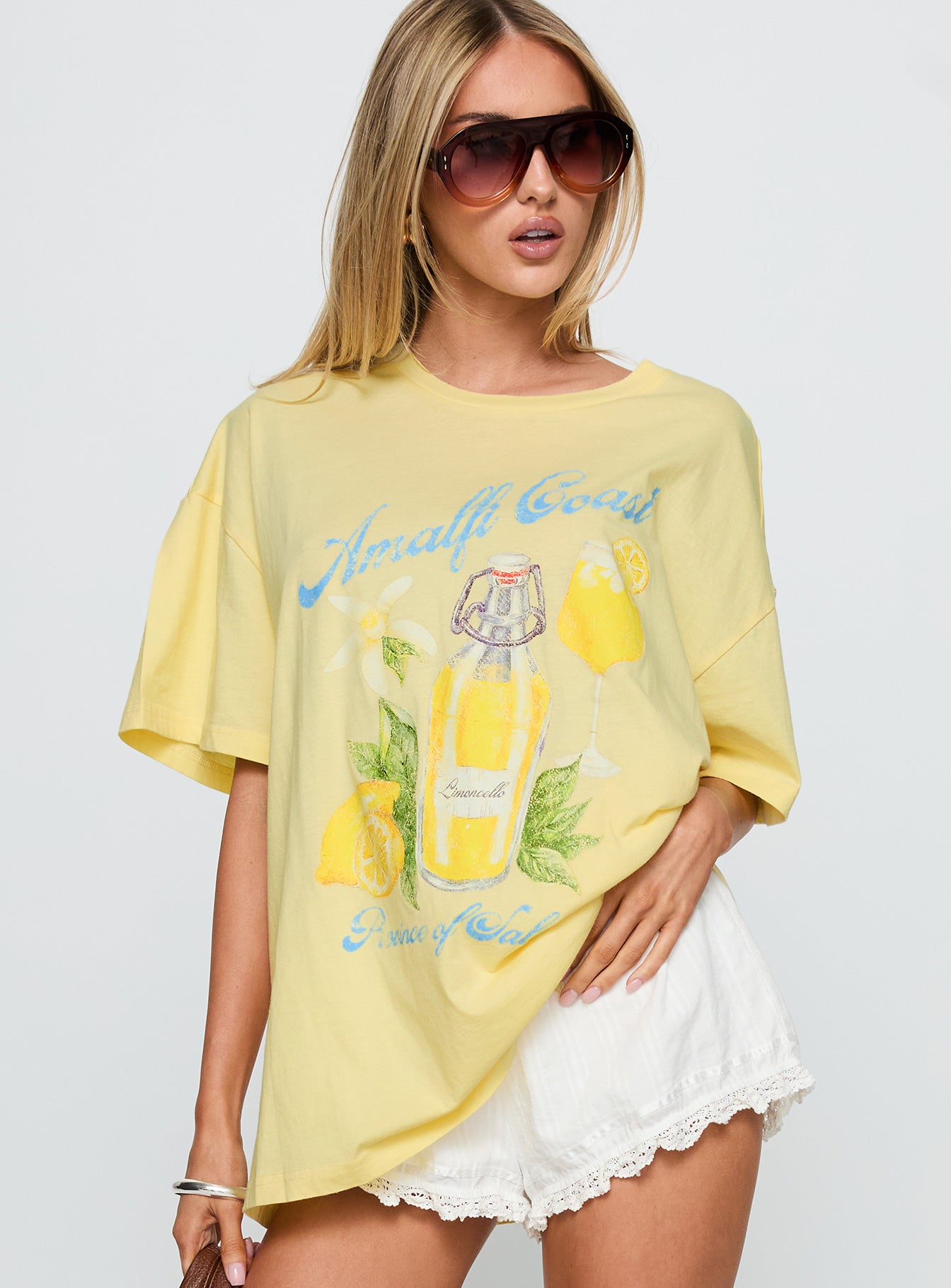Amalfi Coast Oversized Graphic Tee Pastel Yellow、mySite、solidvoid