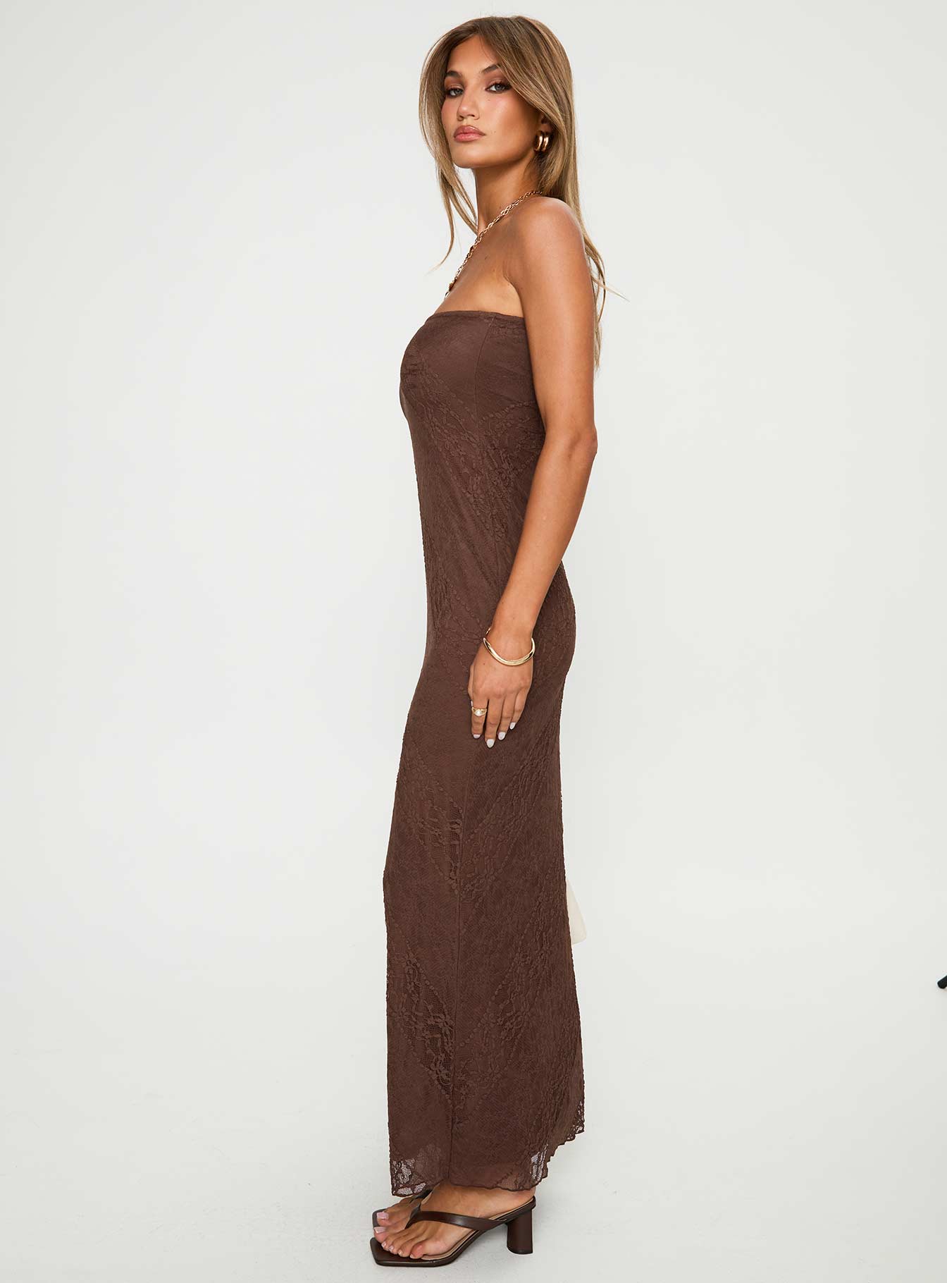 Majorca Strapless Lace Maxi Dress Chocolate、mySite、solidvoid