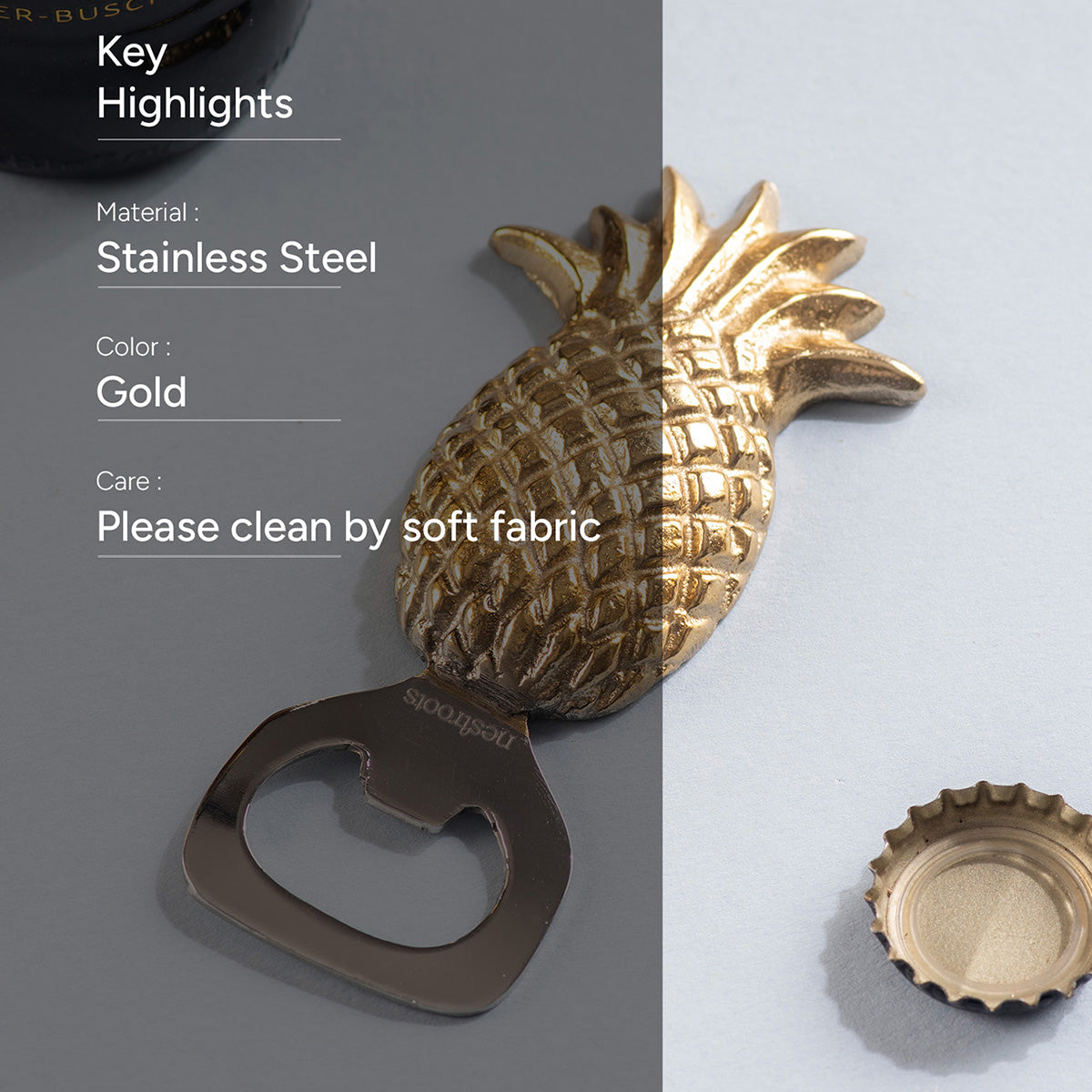 Stainless Steel Bottle Opener | Pineapple Design | Gold、mySite、camillekostekn