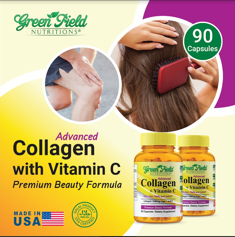 Greenfield Nutritions - Halal Collagen 1500 mg with Halal Vitamin C 300 mg for Hair, Skin, Nails, and Joints, 90 Capsules、mySite、topwebapps