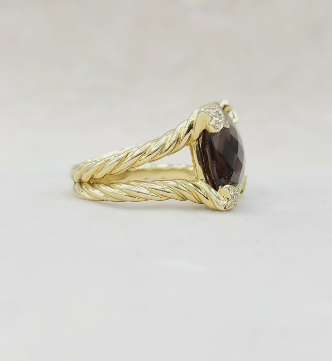 David Yurman 15mm Smoky Quartz Cushion Ring 18K Gold & Diamonds、mySite、hinf8tx79