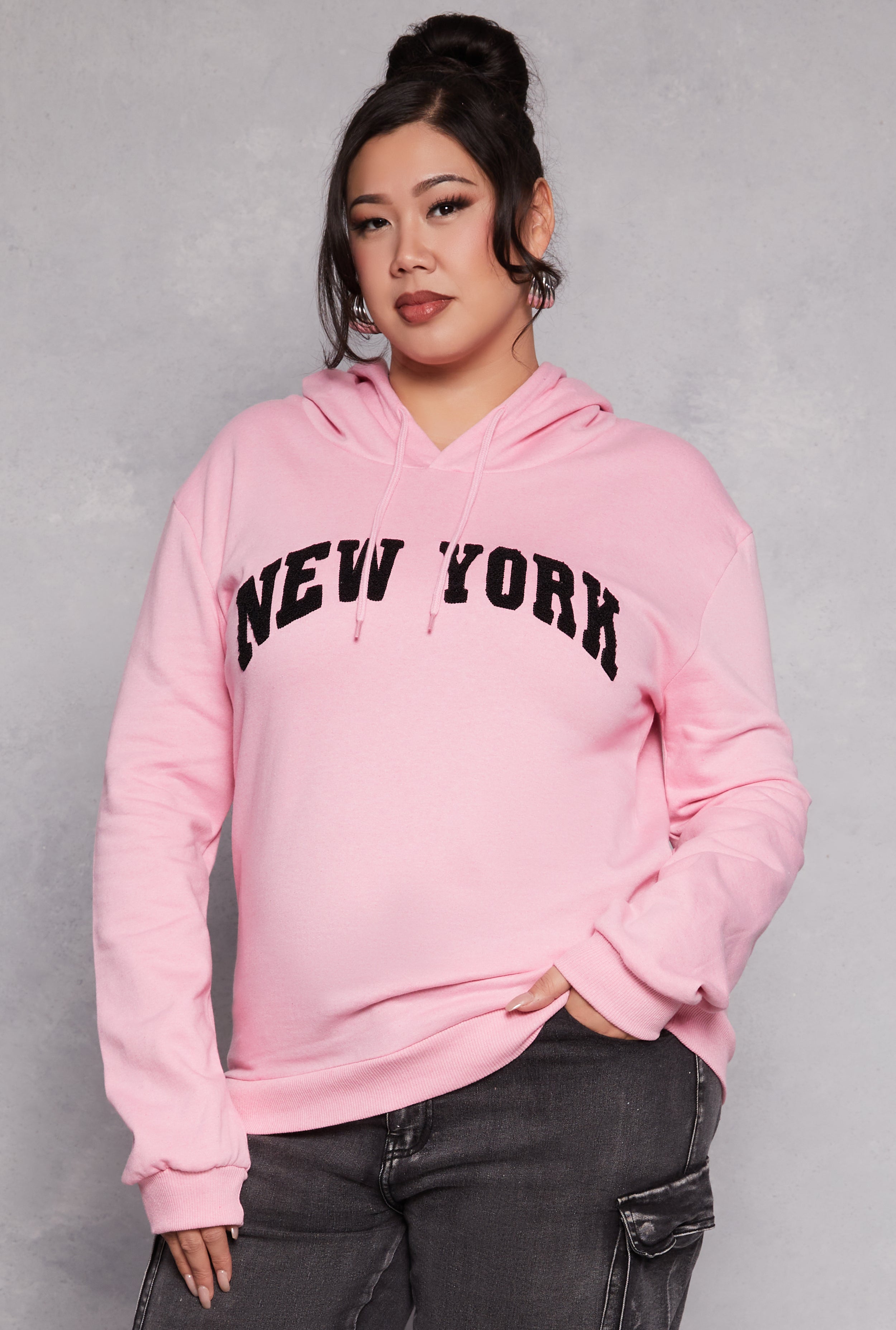 Plus Size New York Chenille Patch Hoodie、mySite、camillekostekn