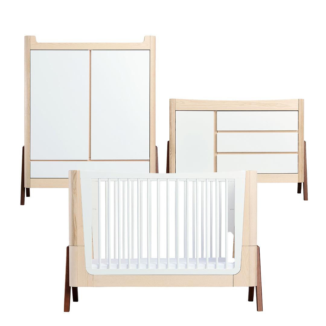  Gaia Baby Hera Cot Bed + Dresser + Wardrobe Three Piece Bundle - Natural + Walnut、mySite、merchandisen