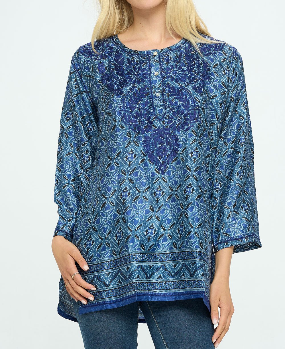 Blue Geometry Tunic With Hand Embroidery、mySite、topwebapps