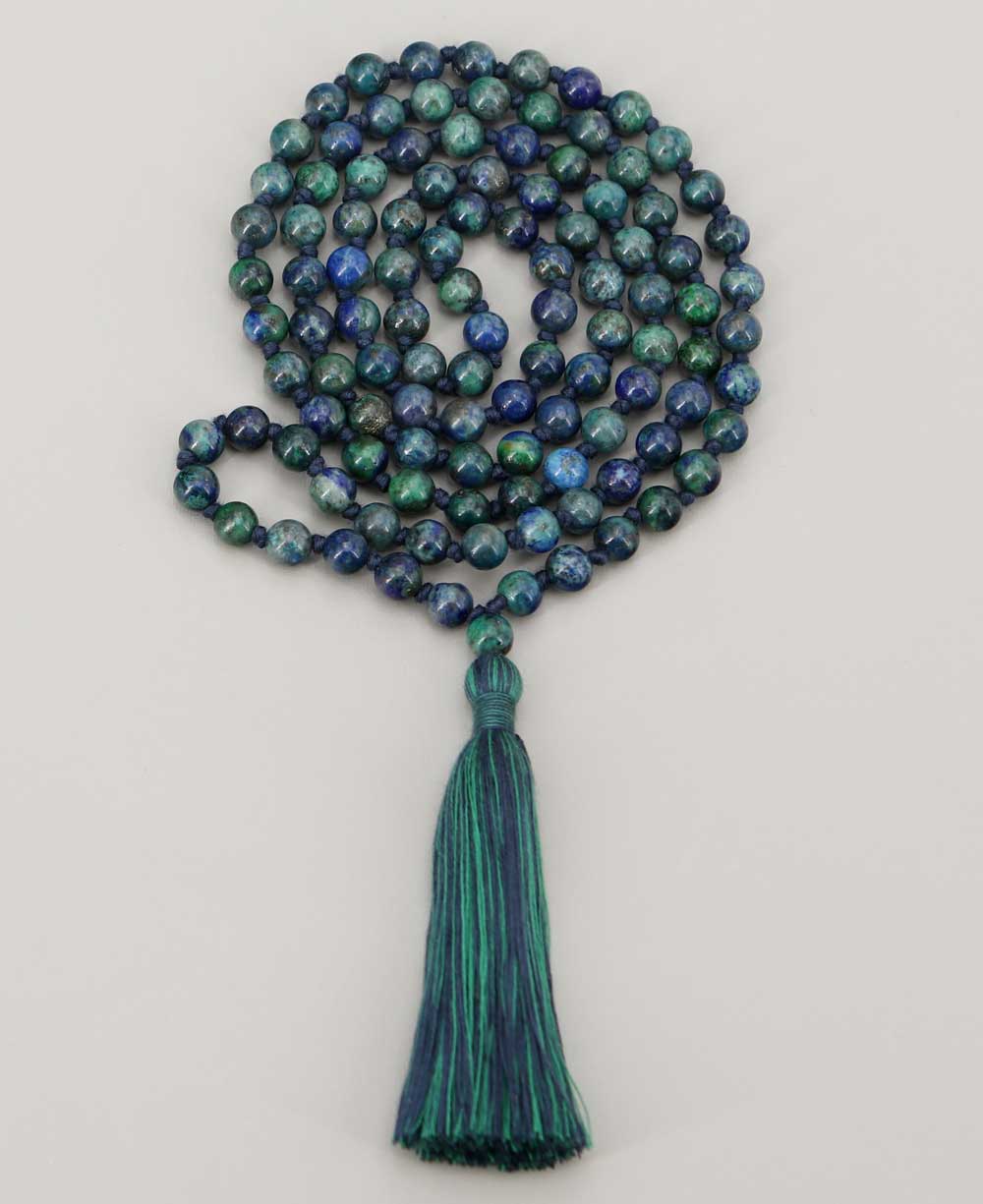Azurite 108 Beads Meditation Mala, Knotted、mySite、topwebapps