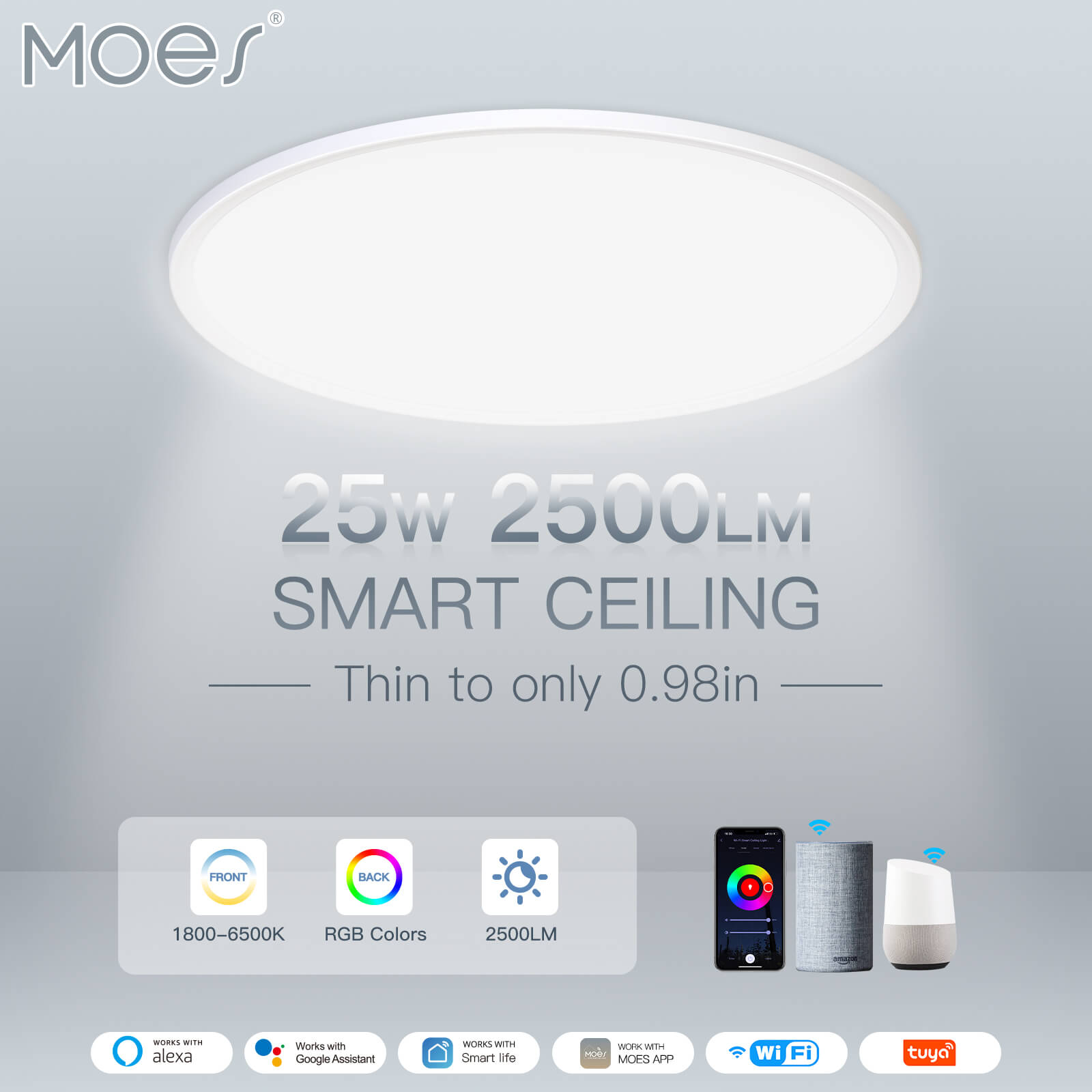 MOES Smart WIFI Ceiling Light Ultrathin Energy-saving RGB Dimmable Lighting LED Lamp、mySite、fannypackpong
