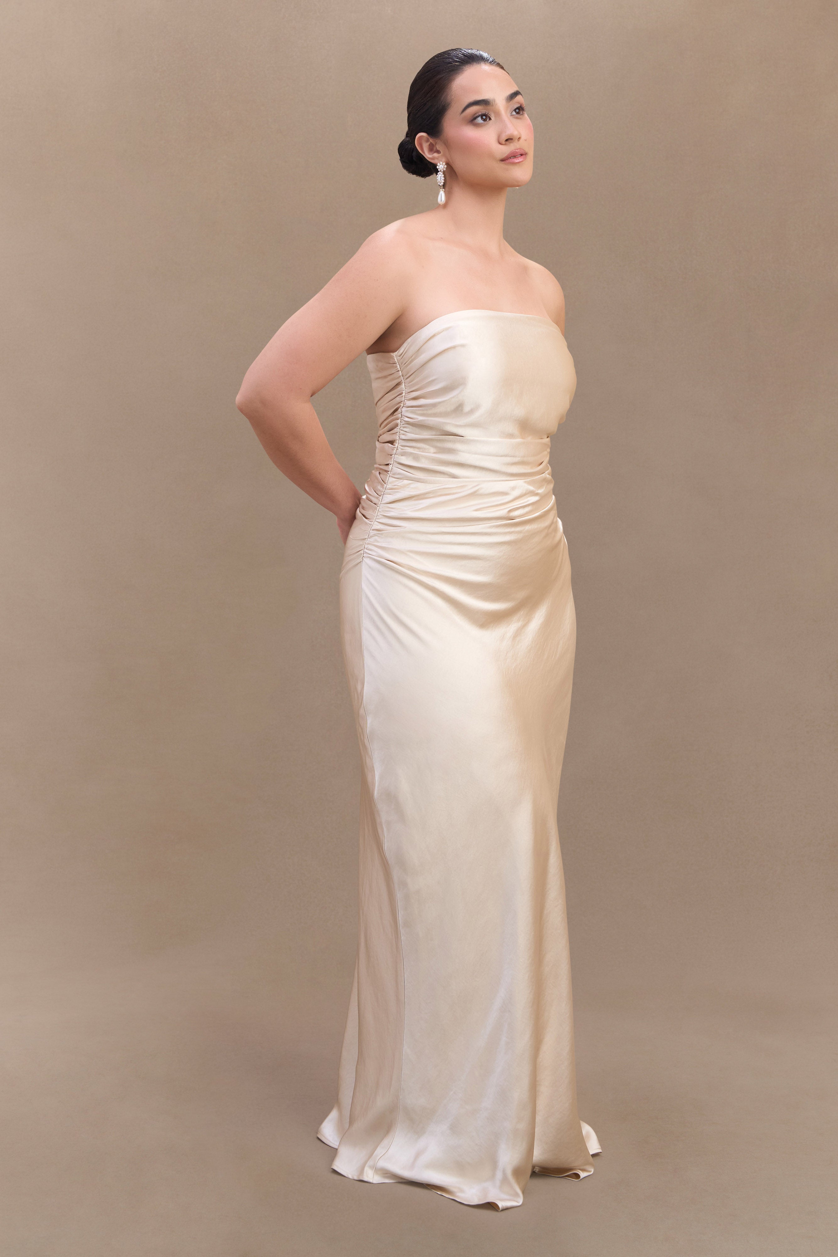 Cedar Strapless Satin Maxi Dress - Blush Gold、mySite、solidvoid