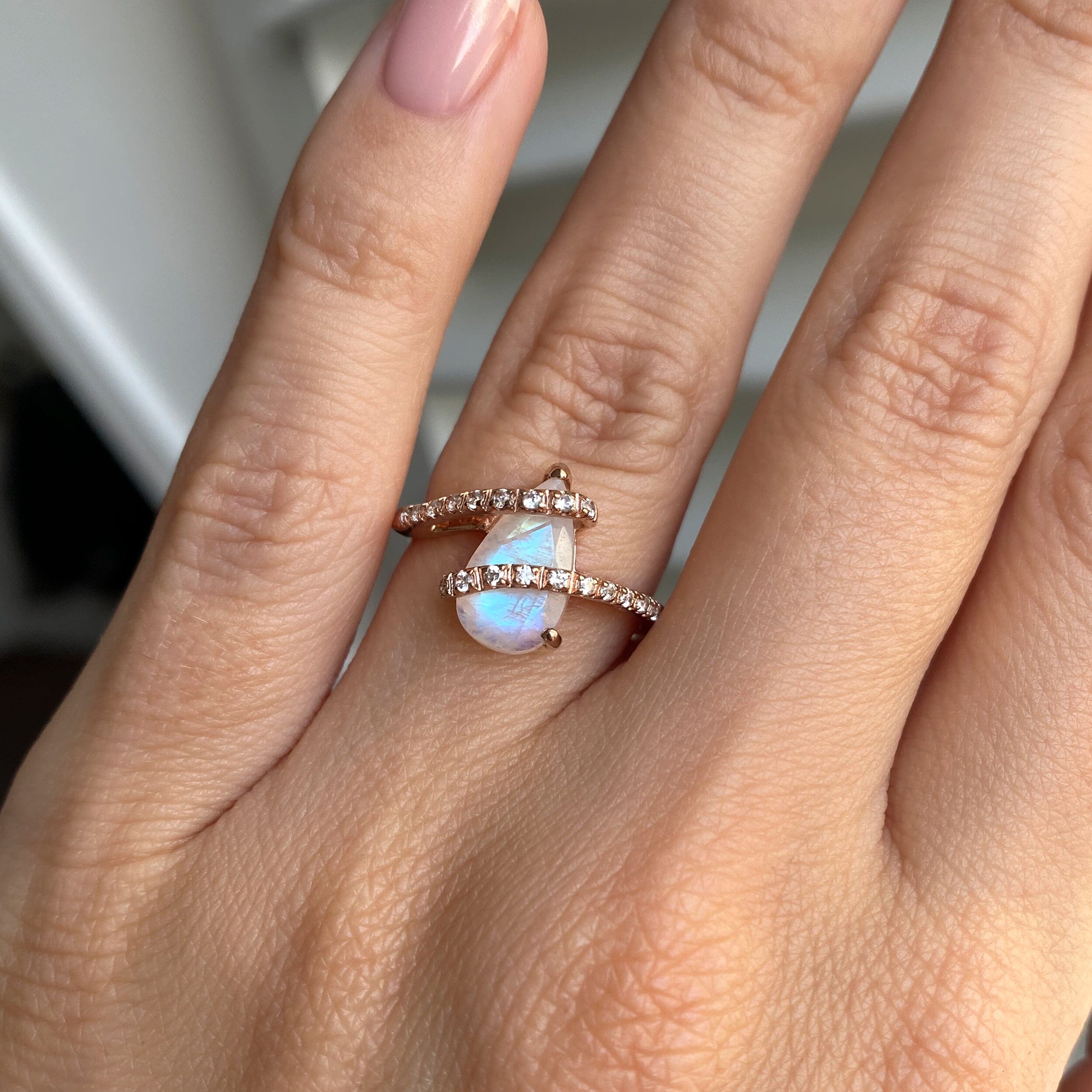 Moonstone White Zircon Ring - Bypass、mySite、hinf8tx79