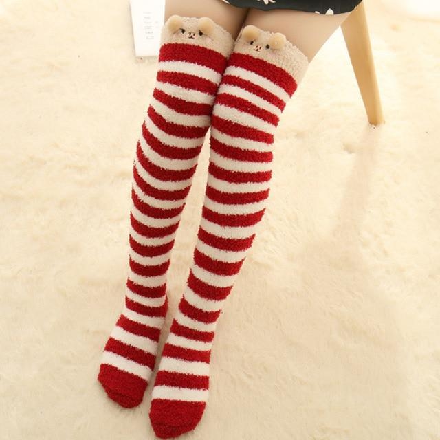 Thigh High Fuzzy Plush Socks, Leggings Adorable Animals to Keep Legs Warm! *、mySite、g9winljtr