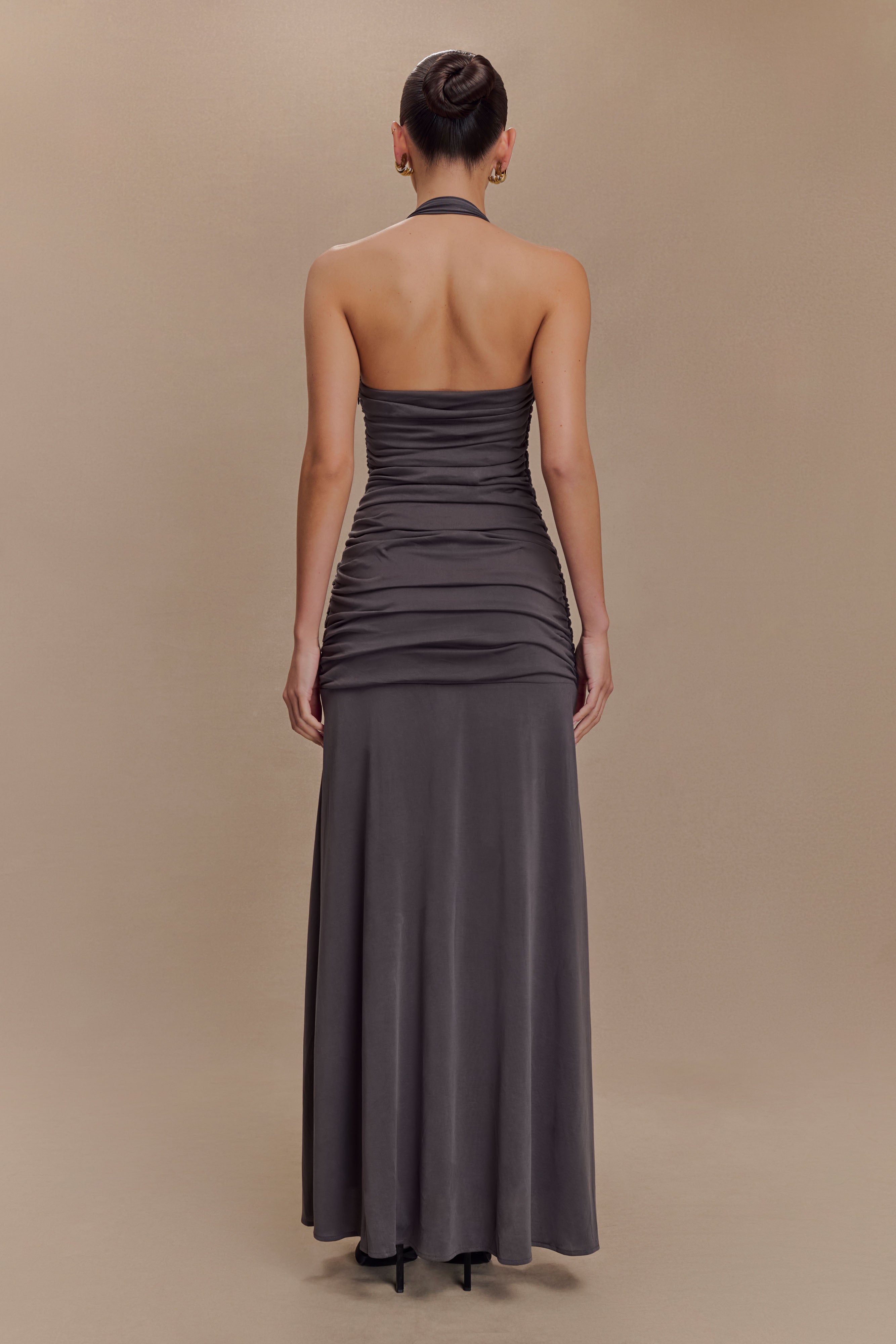 Bentley Peached Jersey Halter Maxi Dress - Charcoal、mySite、solidvoid