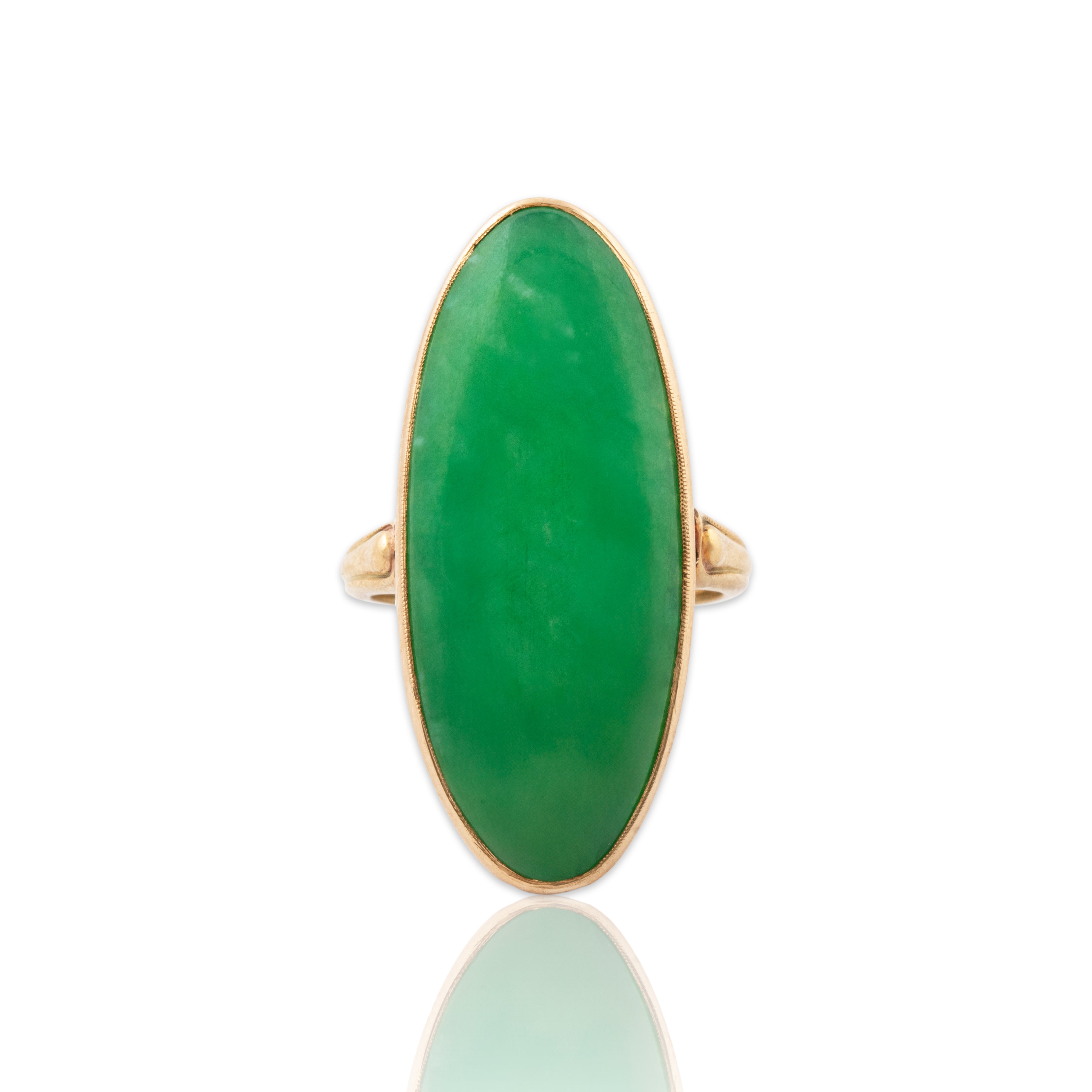 Vintage Large 14k Yellow Gold 11.12ct Jade Statement Green Ring、mySite、hinf8tx79
