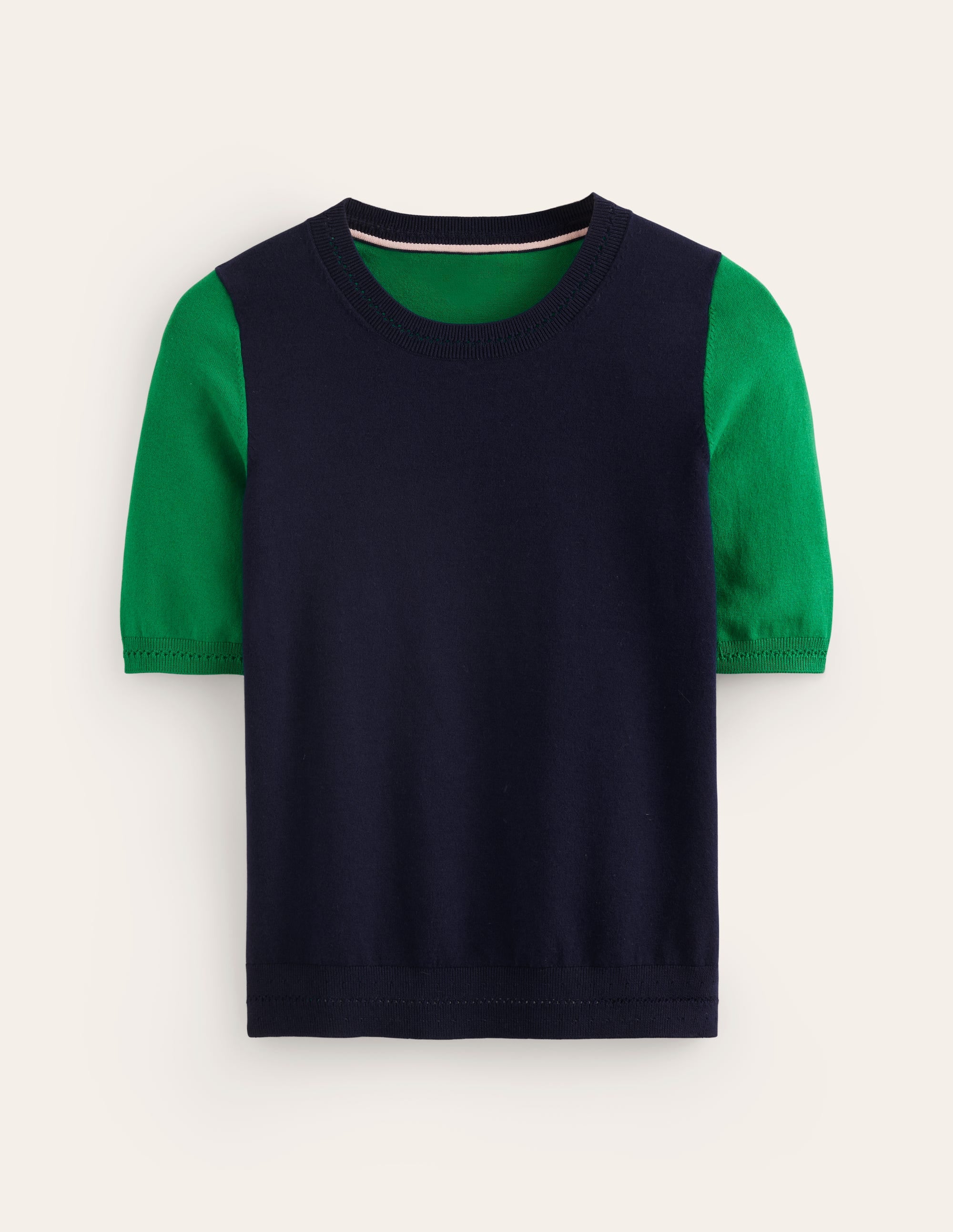  Catriona Cotton Crew T-Shirt-Navy/ Rich Emerald、mySite、ashleygrahame
