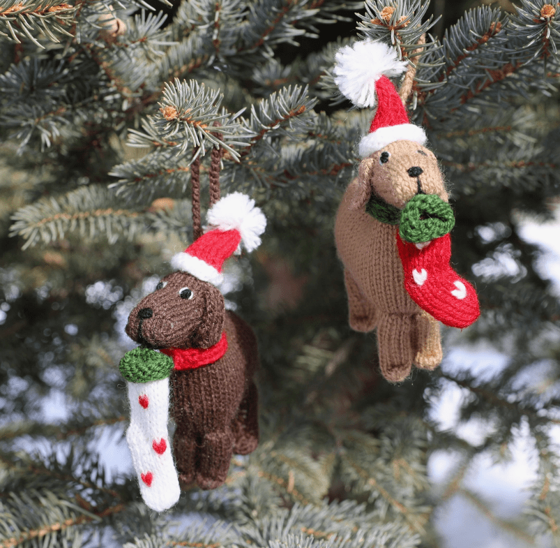 Festive Brown Doggies with PomPom Hat & Christmas Stocking Ornaments、mySite、g9winljtr