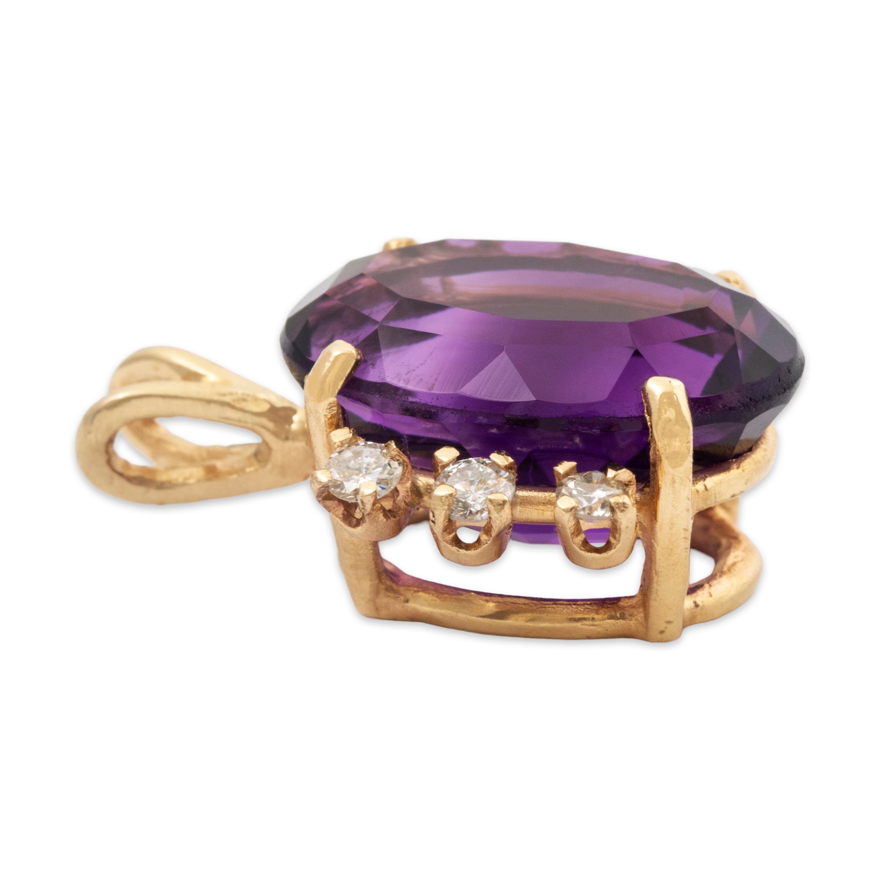 Dramatic Vintage 14k Yellow Gold 5.57ct Amethyst Diamond Pendant、mySite、hinf8tx79