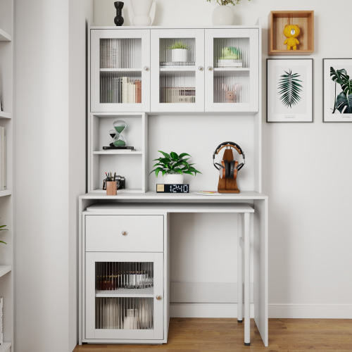 Home Office Computer Desk with Hutch, Antiqued Black finish、、casual
