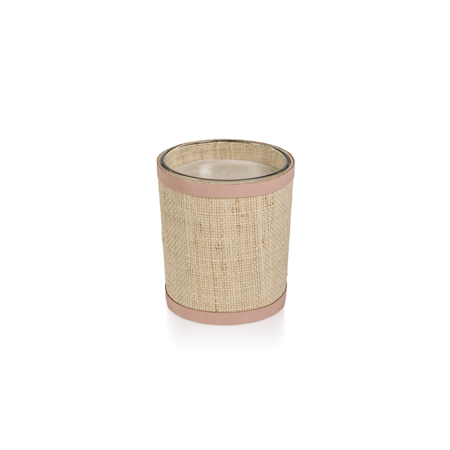  Candle in Natural Raffia Basket with Leather Trim、mySite、elrpsem3k