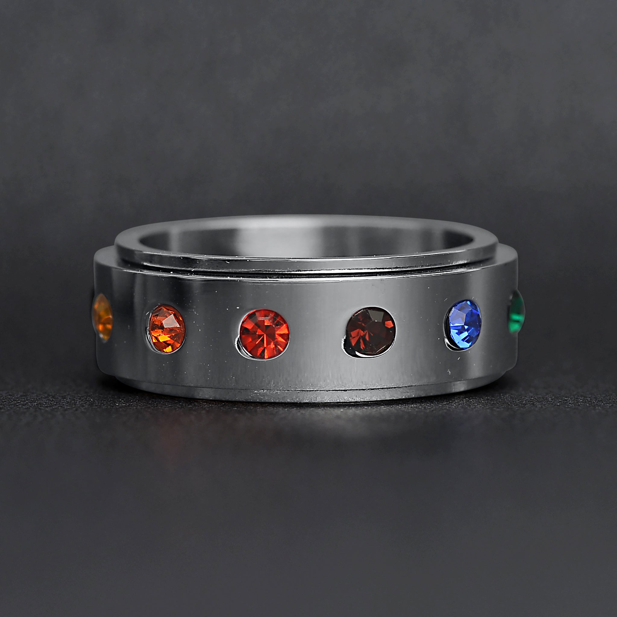 Stainless Steel Rainbow CZ Spinner Center Highly Polished Ring / SRJ0111、mySite、dreamappss