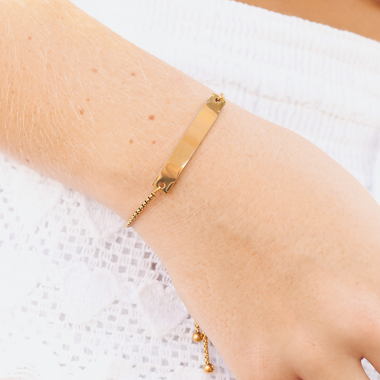 18K Gold PVD Stainless Steel Adjustable Curved Blank Bar Bracelet / SBB0145、mySite、dreamappss