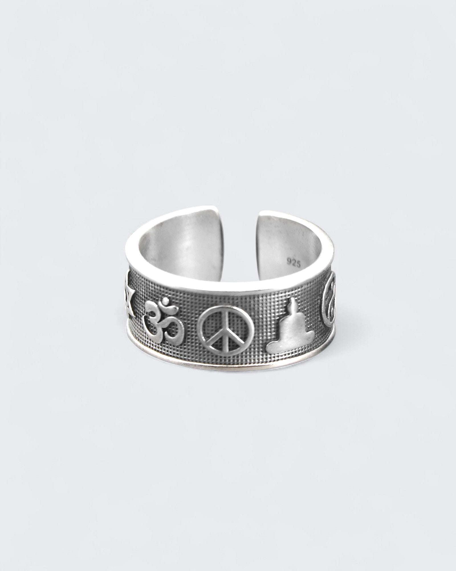Sterling Silver Coexist Ring – Adjustable Band with World Religion Symbols、mySite、topwebapps