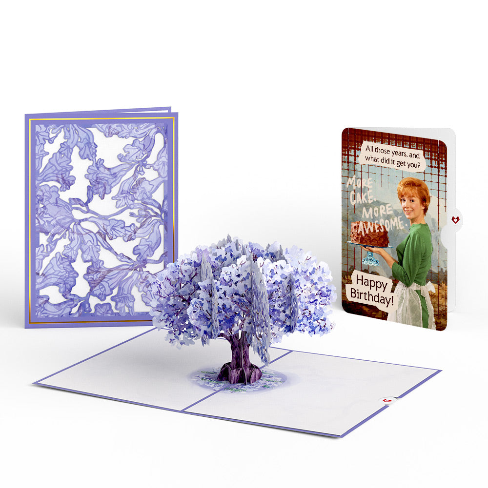 Watercolor Jacaranda Tree Birthday Pop-Up Card and More Cake More Awesome Sentiment Set、mySite、solidvoid